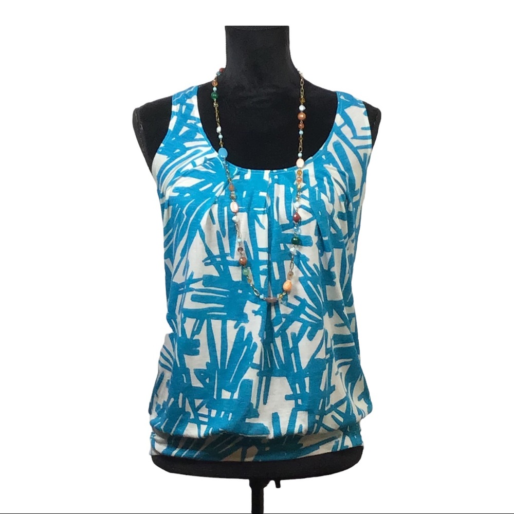 Porridge Turquoise & Ivory Pattern Sleeveless Blouse Size: Medium